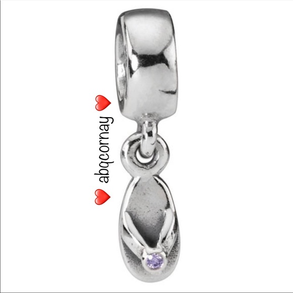 EUC Pandora 790428ACZ Sterling Silver Flip Flop Sandal Dangle w/ Amethyst CZ - Picture 1 of 7